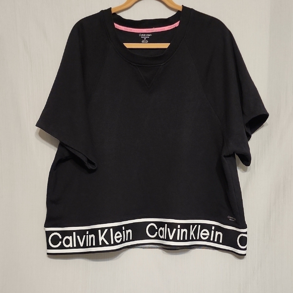 Calvin Klein Performance Boxy Oversized Sweatshirt Black Logo Trim Plus Size 3X